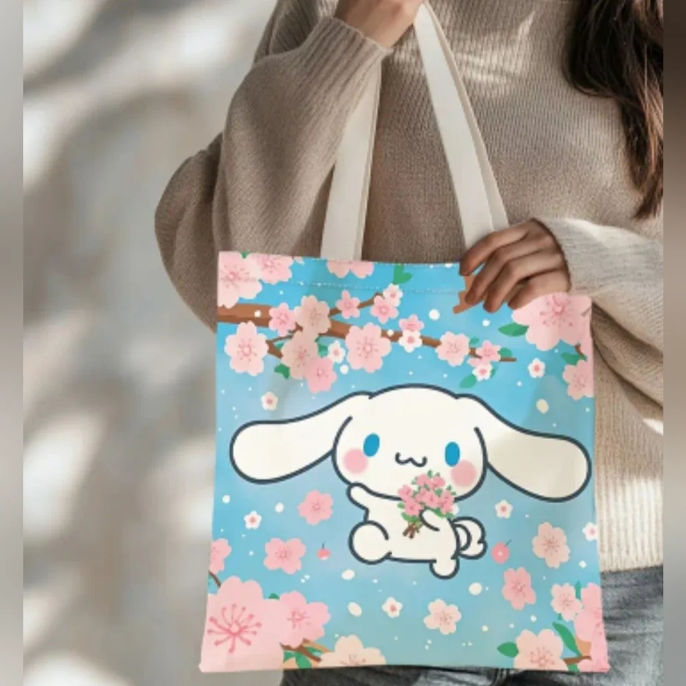 Cinnamoroll With Cherry Blossoms Blue Tote Bag